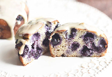 Glazed Mini Vanilla Blueberry Protein Cakes